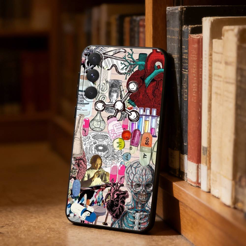 Medical Art Medicine Collage  Phone Case For Samsung S26,S25,S24,S23,S22,S21,Ultra,Plus,FE Black Soft Cover