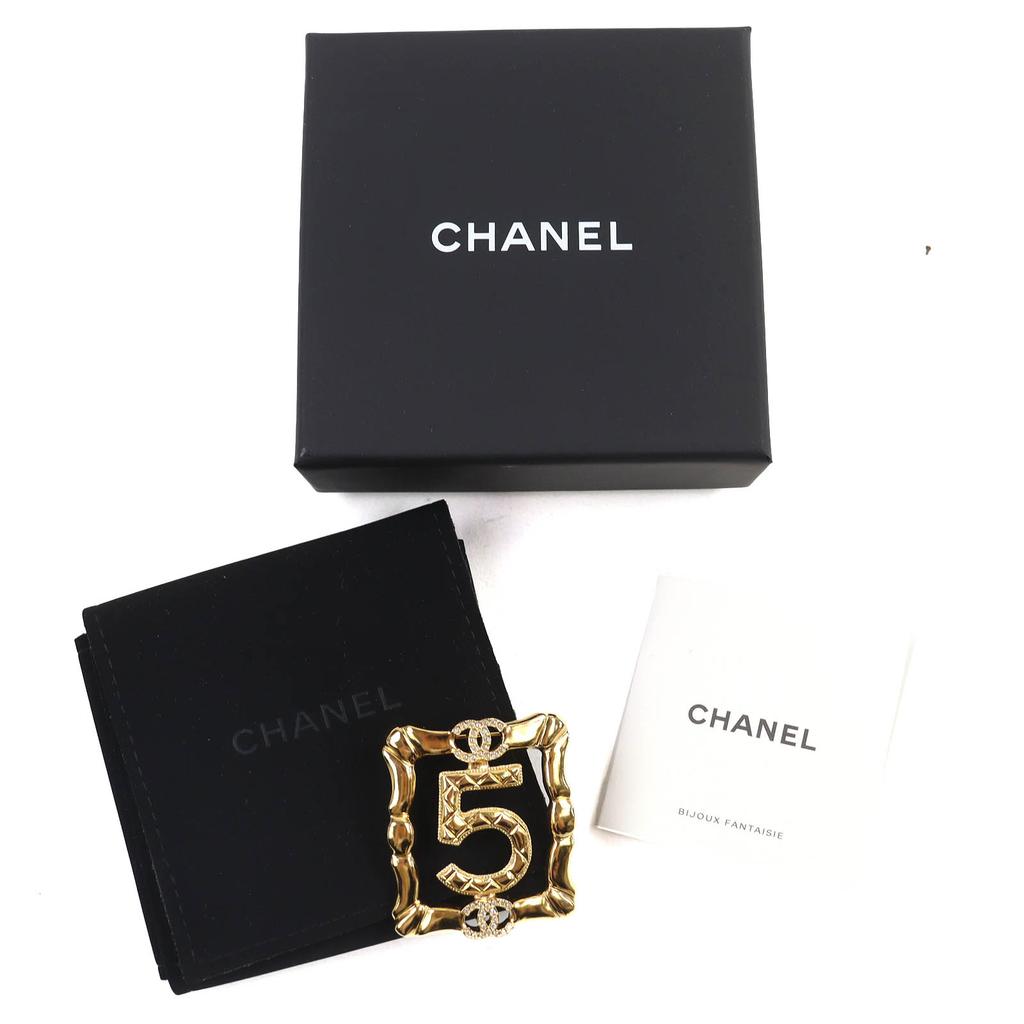 Chanel Brooch No.5 COCO Mark Rhinestone Accessories Gold Women ABD760 F24A Used