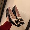 Yuanlitong French High Heels Women's Thick Heels Are Not Tired of Feet 2025 Metal Square Buckle Light Mouth Single Shoes Women's Fashion Versatile