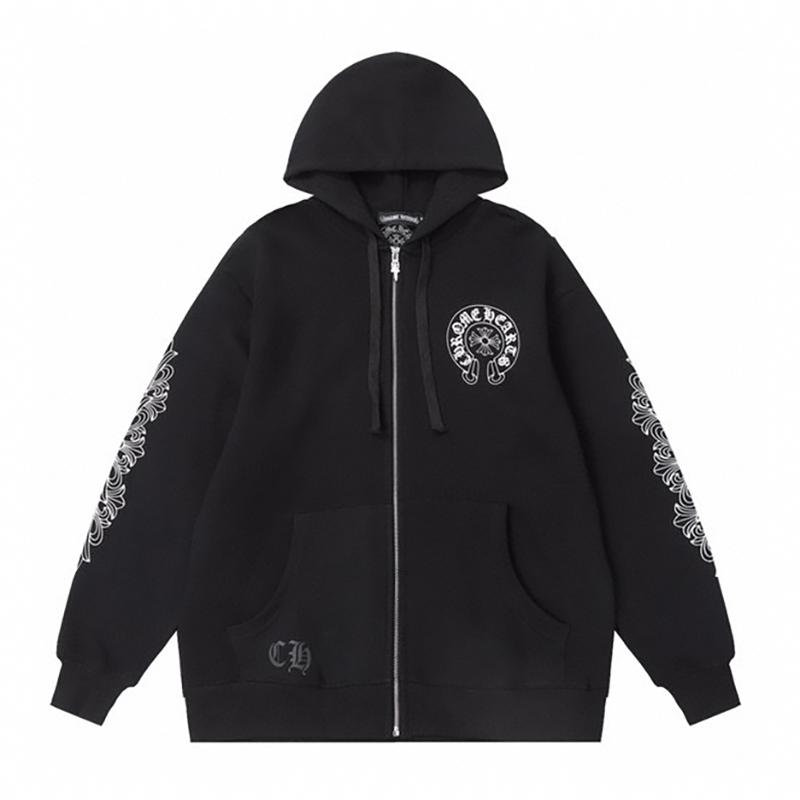 832 CHROME HEARTS 2025 Autumn and Winter New Plus Size Classic Style Logo Zipper Hooded Sweatshirt, Suitable for Couples To Wear
