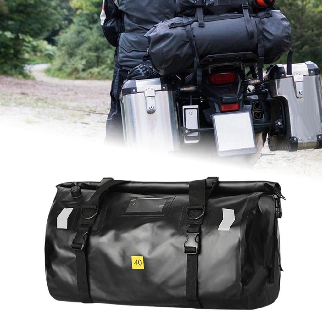 Motorcycle Tail Bag Water Resistant Portable PVC Motorbike Sturdy Duffel Black 40L