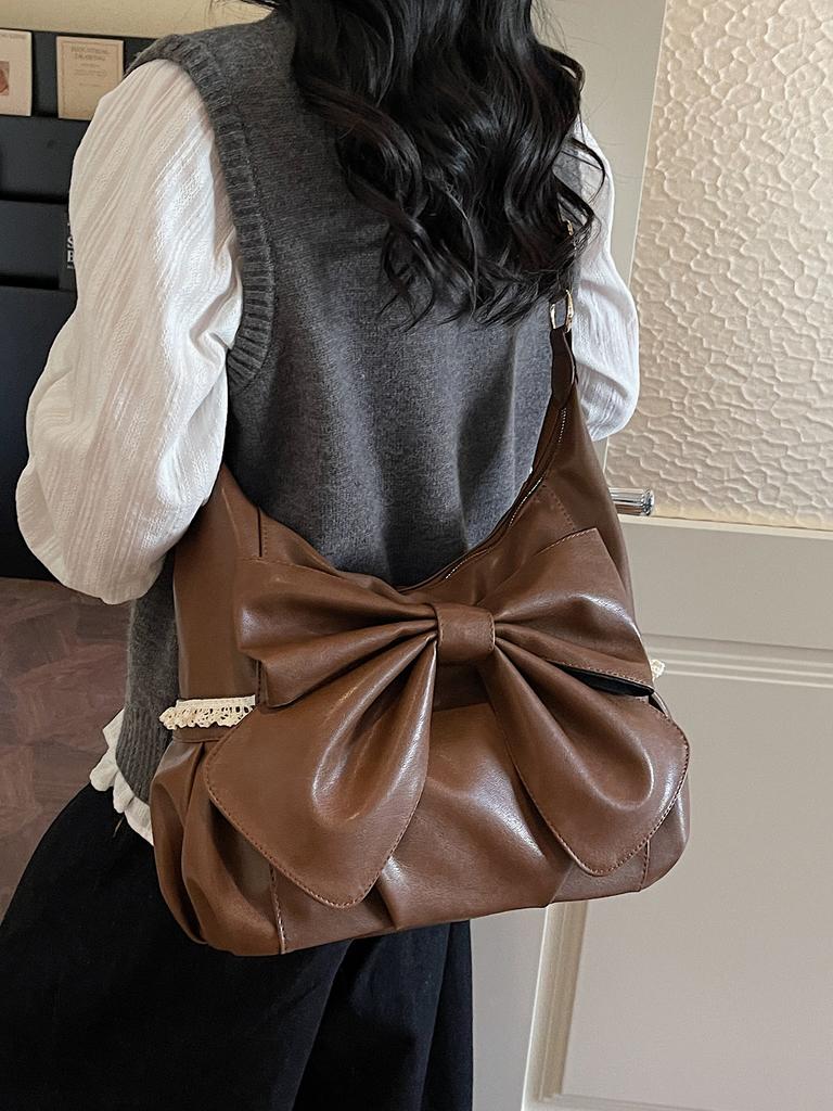 Underarm Bag Women's 2026 New Fashi Large Capacity Bow One Shoulder Bags Temperament Commuter Soft PU Crossbody Pouch
