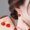 Sweet and High-end Red Mountain Camellia Earrings for Women, 2026 New Earrings, Popular, Niche Design, French Earrings