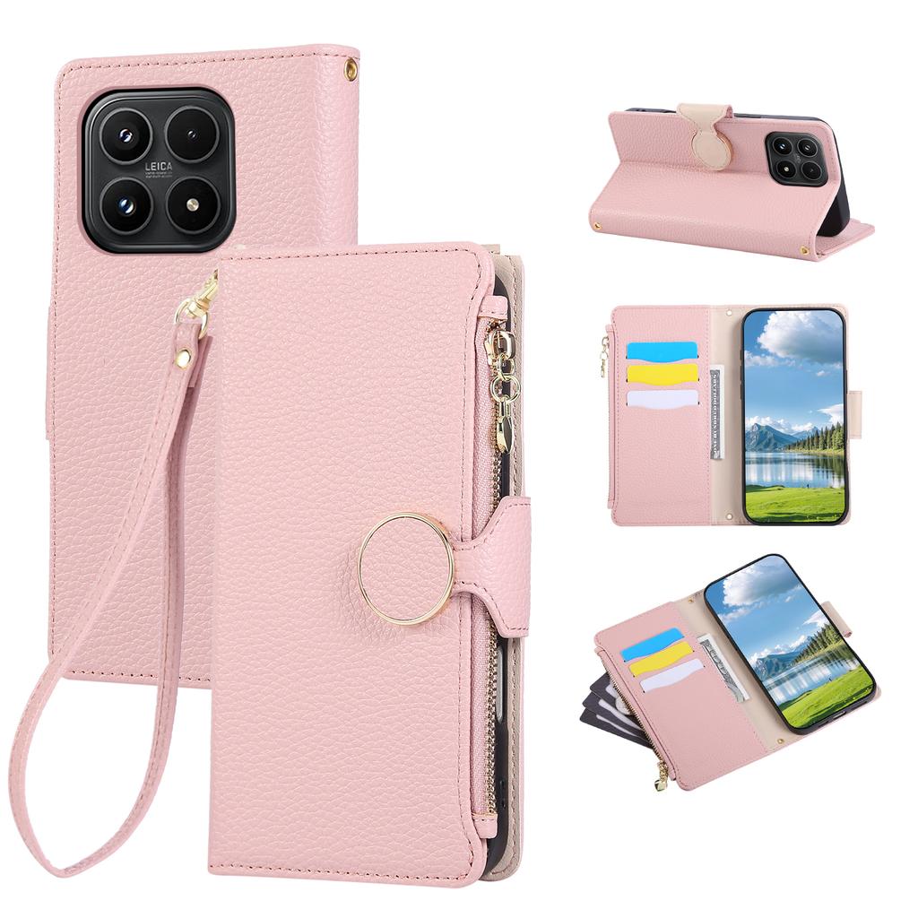 For Xiaomi 17 Case Zipper Wallet Leather Phone Cover with Wrist Strap