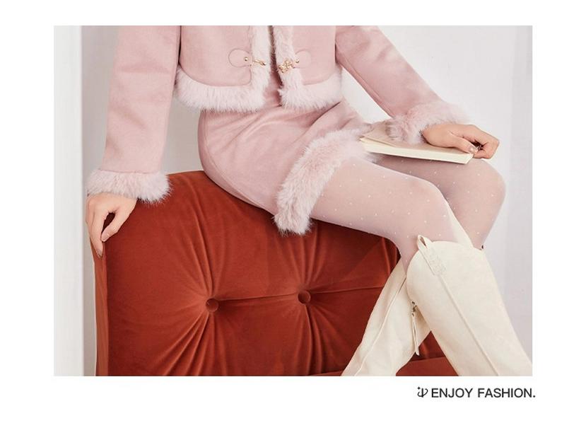 2026 Autumn/Winter French Chic Frosted Leather Top & Skirt Set