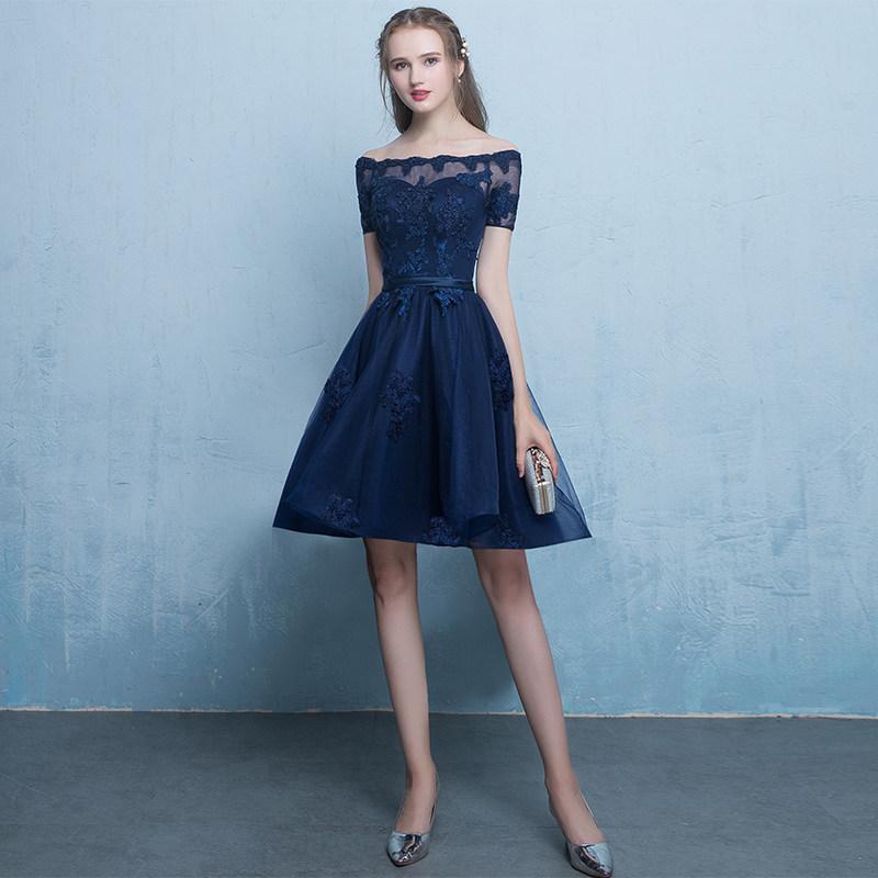 Evening dress new one-word shoulder certificate dress bridesmaid dress women's thin banquet bridesmaid group sisters dress
