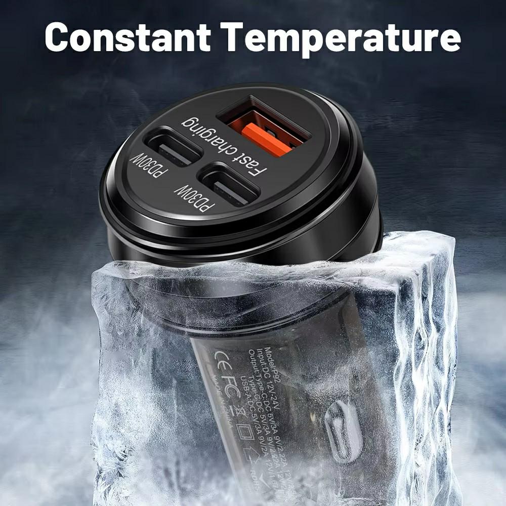 80W Car Charger 3 Ports USB + PD Type C Fast Charging Portable Cigarette Lighter Adapter