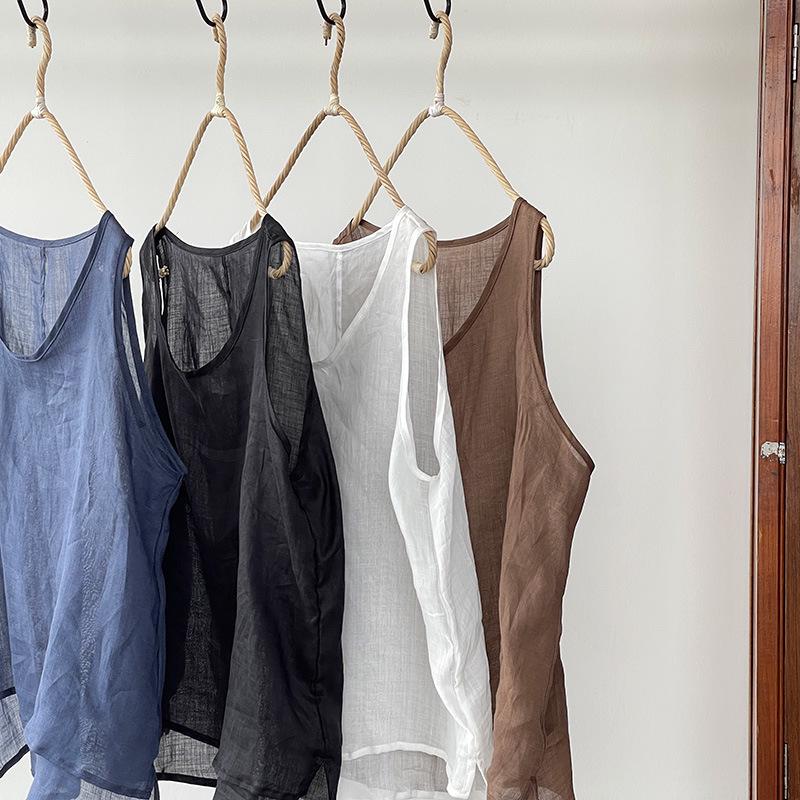 Xiangjia Ling Plus-Size Women's Multi-Color Cotton Linen Sleeveless Vest