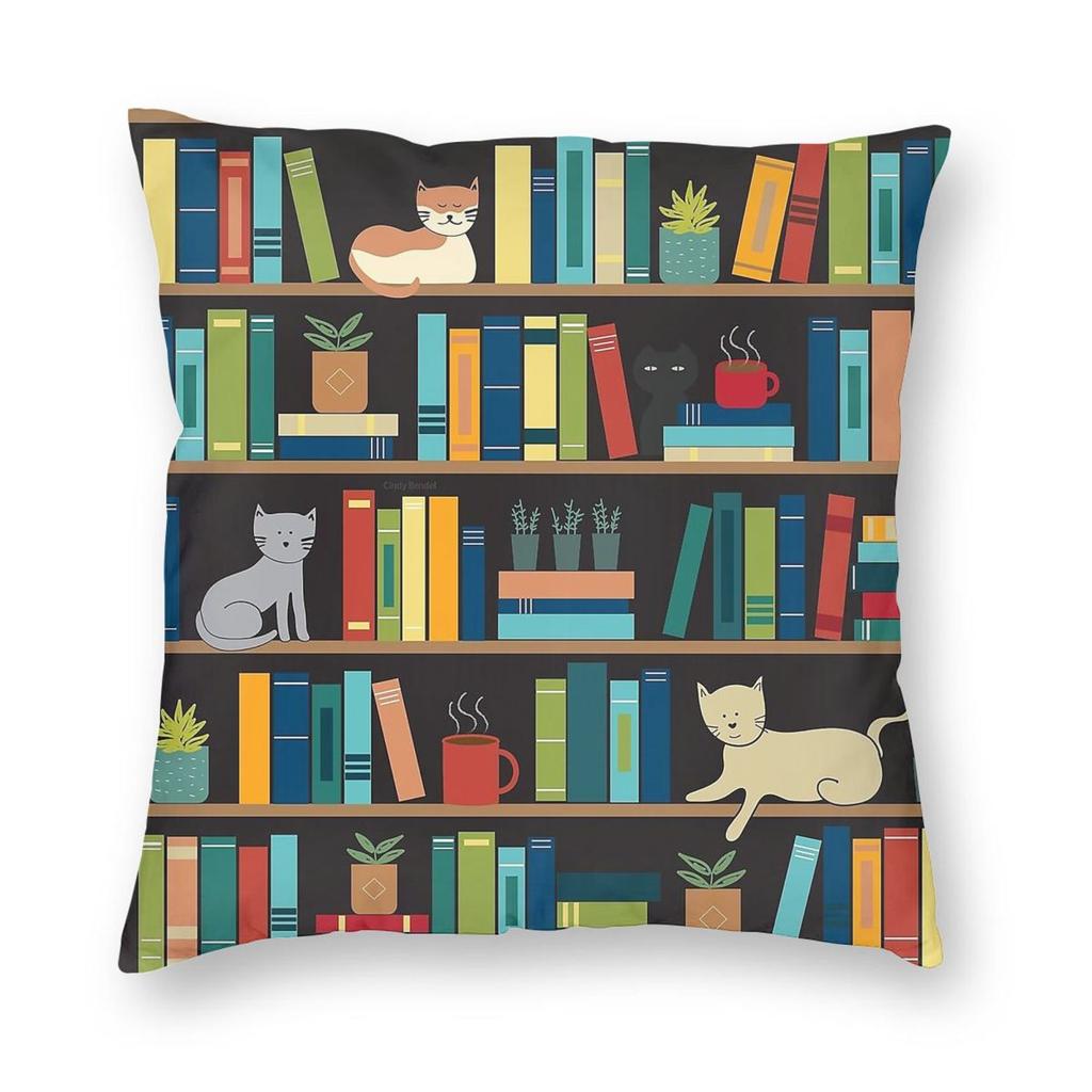 Book Lover Librarian Cat Pillowcase Polyester Linen Velvet Pattern Zip Decorative Pillow Case Sofa Cushion Cover