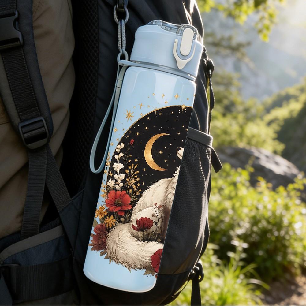 1PC Cat Moon Night Wild Art Print 750ml Color Plastic Sports Water Bottle Leakproof Flip Straw Lid Suitable for Sports Office Home Use