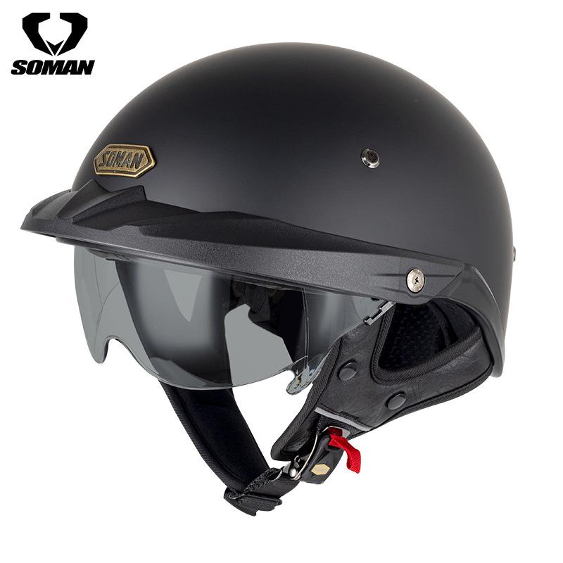 SOMAN Motorcycle Retro Helmet Half Helmets Summer Sunscreen Vintage Casco Para Moto German Style Black White Capacete For Harley