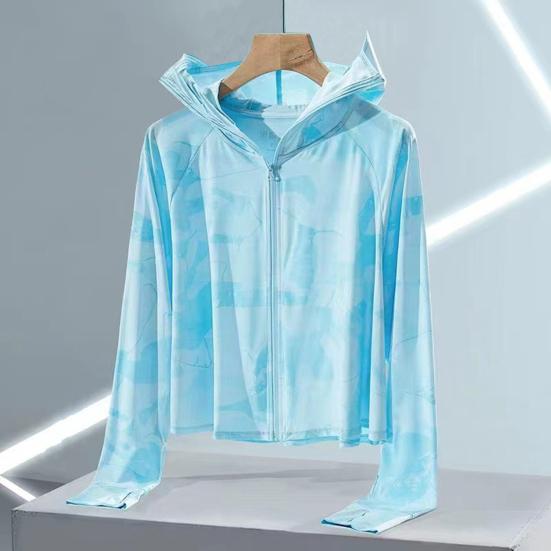 Kadın Güneş Koruyucu Mont Fermuarlı Açık Kapşonlu Yüz Boyun Koruması Buz İpek Anti-UV İnce Uzun Kollu Tie-dye Bisiklet Kamp Ceket