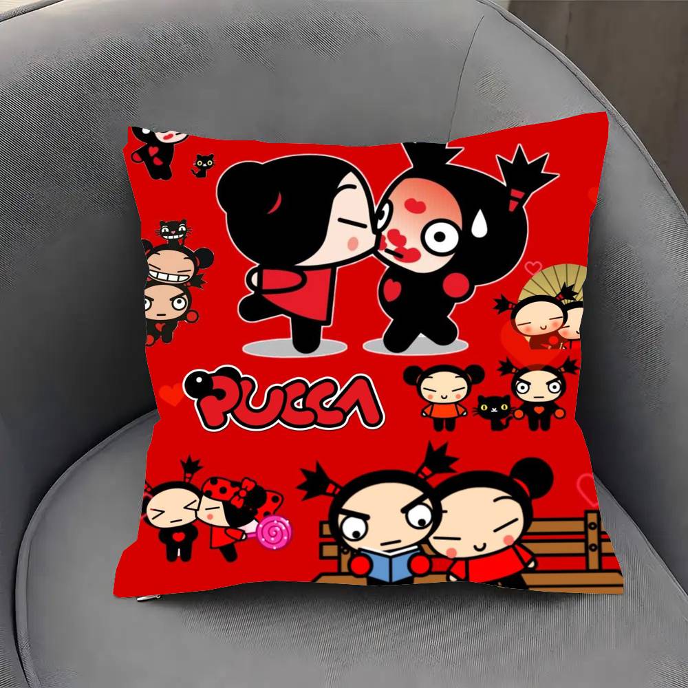 PPucca Cute Cartoon Pillow Case Fashion Square Pillowcase Bedroom Sofa Room Ins Decoration Leisure
