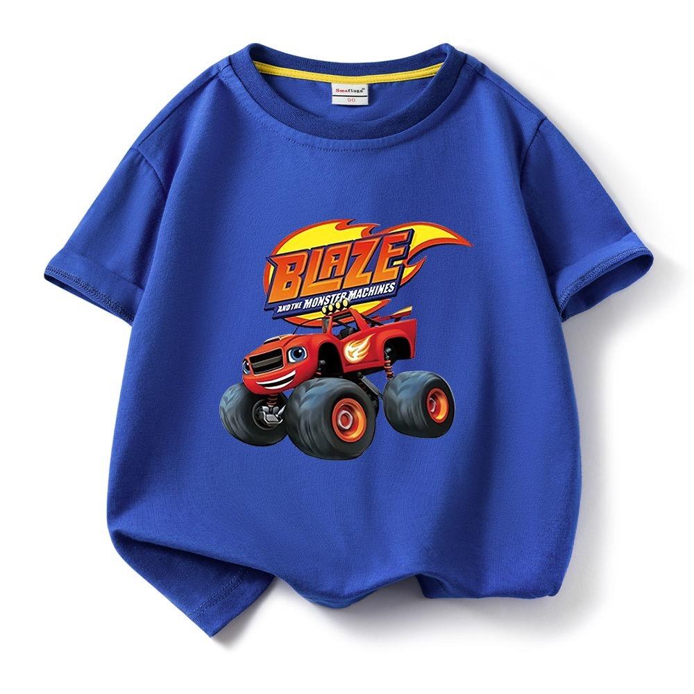 Children's Pure Short Sleeved Tshirt Blaze And The Monster Machines Kids Cartoon Tee Boys Girls Summer O-Neck Tee Tops