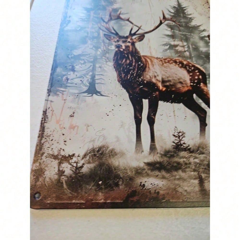 Vintage Elk Antlers Tin Metal Wall Sign Rustic Wildlife Decor for Cabin Lodge Bar