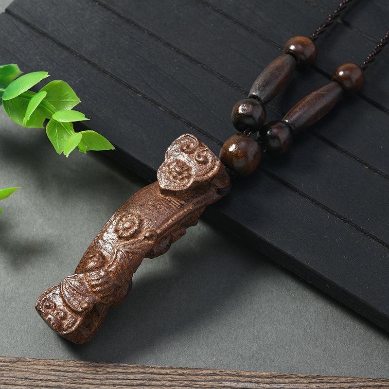 Hand-carved Mahogany Necklace Retro Femininity Long Autumn and Winter Sweater Chain Cotton and Linen Accessories