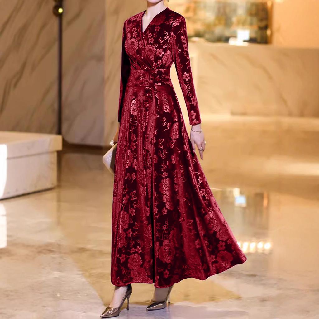 Autumn and Winter New French Style Elegant High-end Velvet Dress