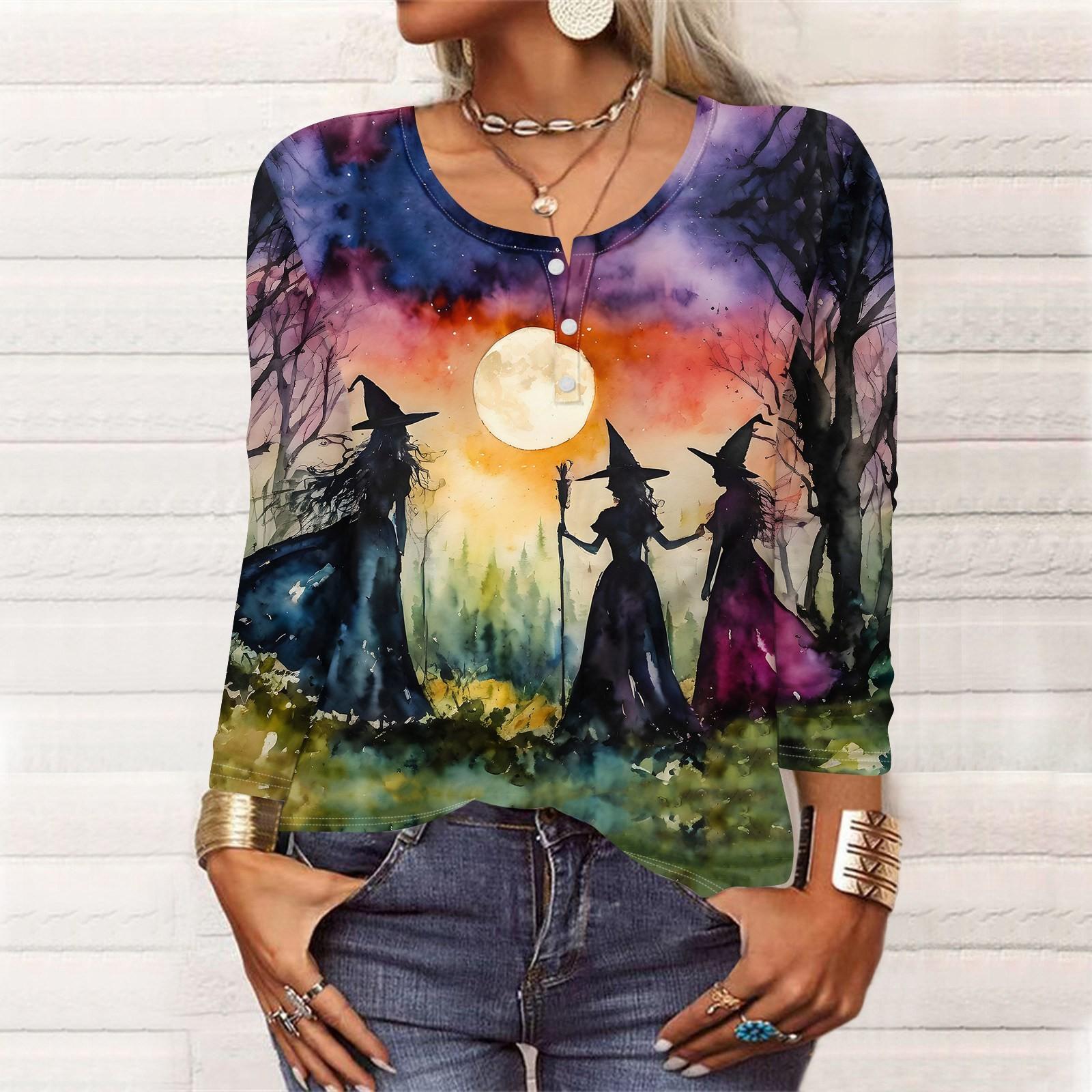 

Рубашки с длинным рукавом для женщин, Хэллоуин с рисунком и графическим принтом, футболки, блузки, повседневные базовые топы больших размеров, пуловер XXXL фиолетовый