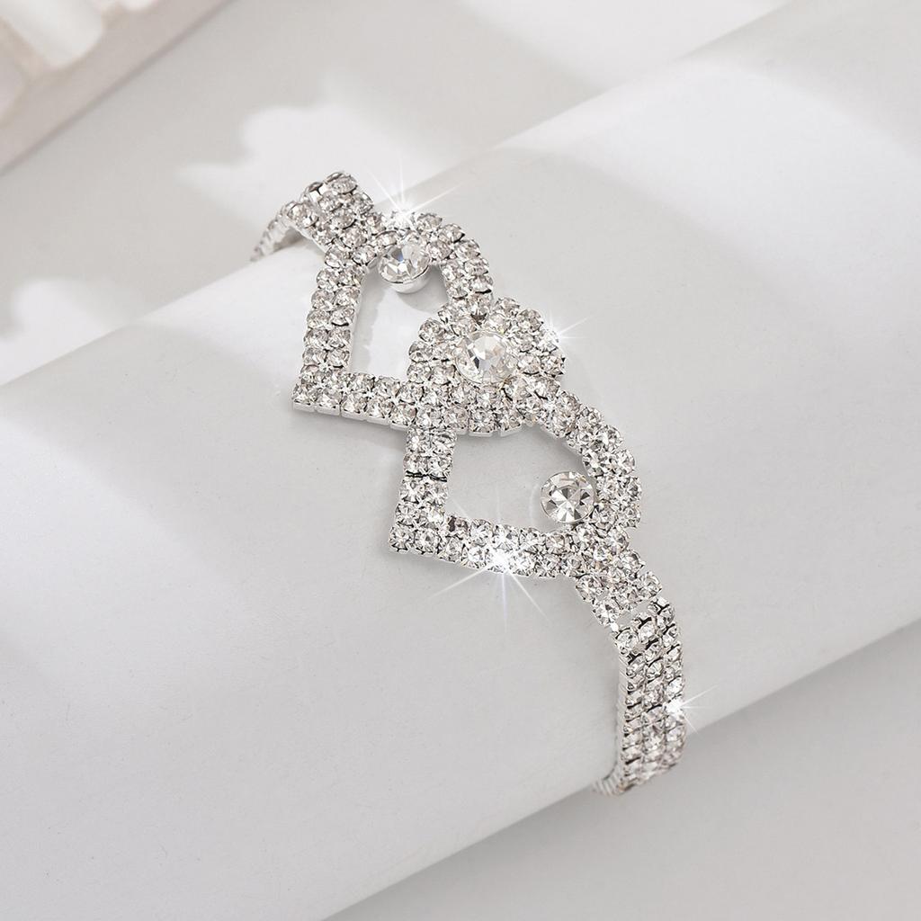 Factory Full Diamond Fashion Double Heart Anklet Summer Beach Jewelry Heart Rhinestone Anklet
