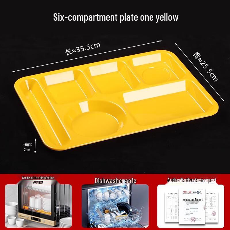 Commercial Melamine 6-Compartment Rectangular Food Tray