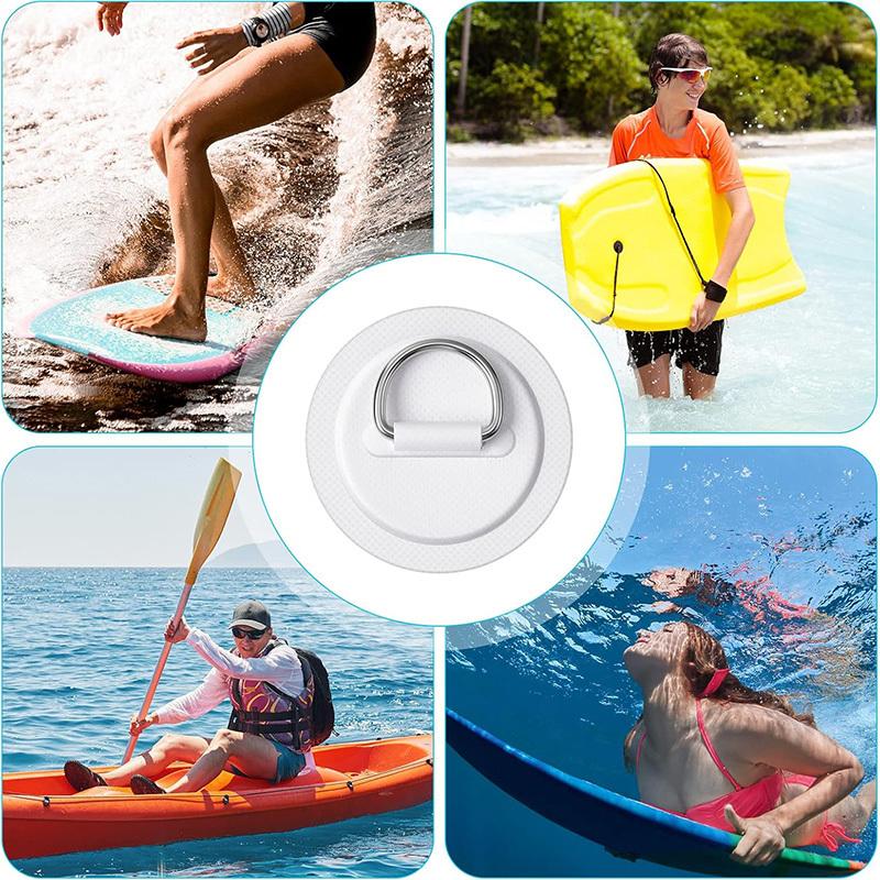 4 Stück Surfer PVC-Aufnäher Edelstahl-D-Ring für Kajak Schlauchboot Zubehör