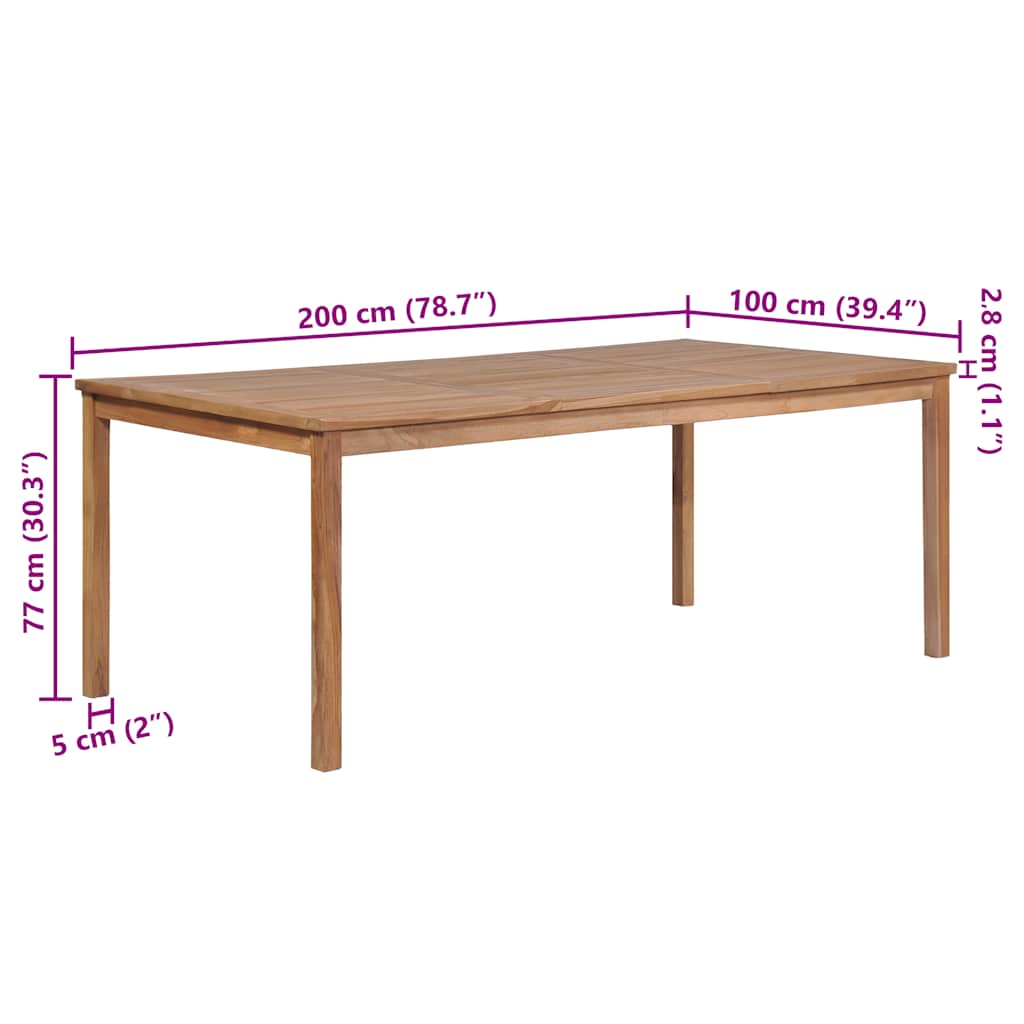 Garden Table 200 x 100 x 77 cm Solid Teak Wood