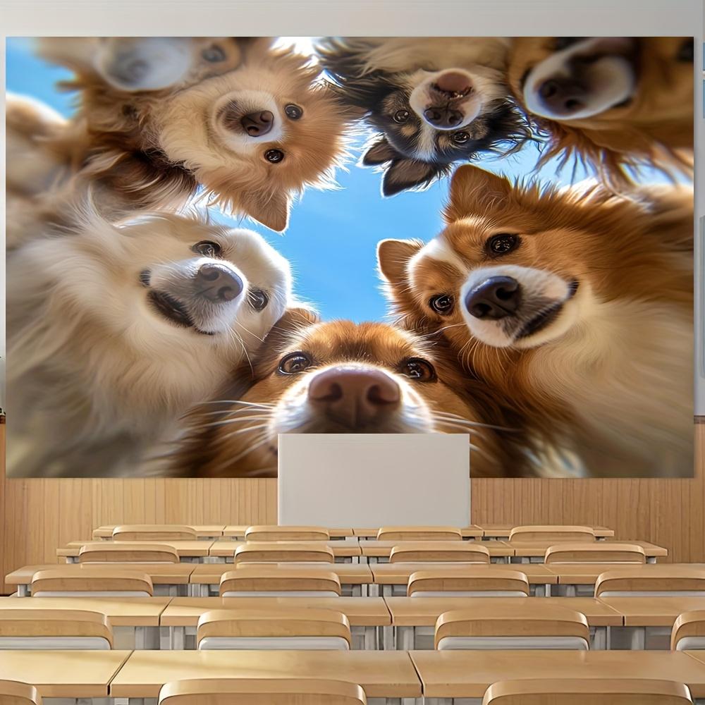Adorabili Musi di Cane Murale Lavabile in Macchina Tessuto in Poliestere Decorazione per Soggiorno Camera da Letto Cameretta Ufficio Dormitorio