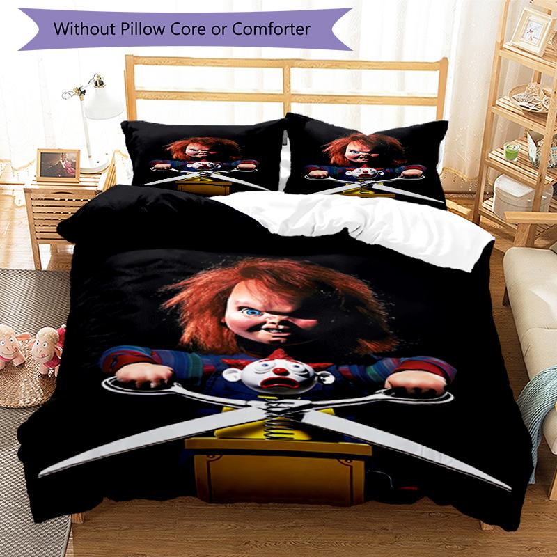 3pcs Chucky Bedding Set Duvet Cover Closure Includes 1 Duvet Cover & 2 Pillowcases, Soft and Comfortable for All Seasons.