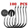 100pcs/box #3~12 High Carbon Steel  Fishing Hooks Pack with Hole Fishing Hooks Circle Black Barbed Hooks