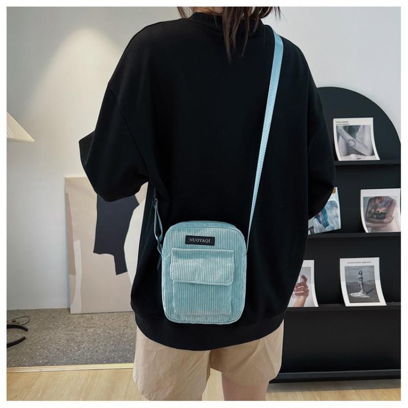 Women Corduroy Shoulder Bags Striped Cloth Fabric Handbags Casual Zip Tote Canvas Crossbody Bag Cute Shopping Bag for Ladies