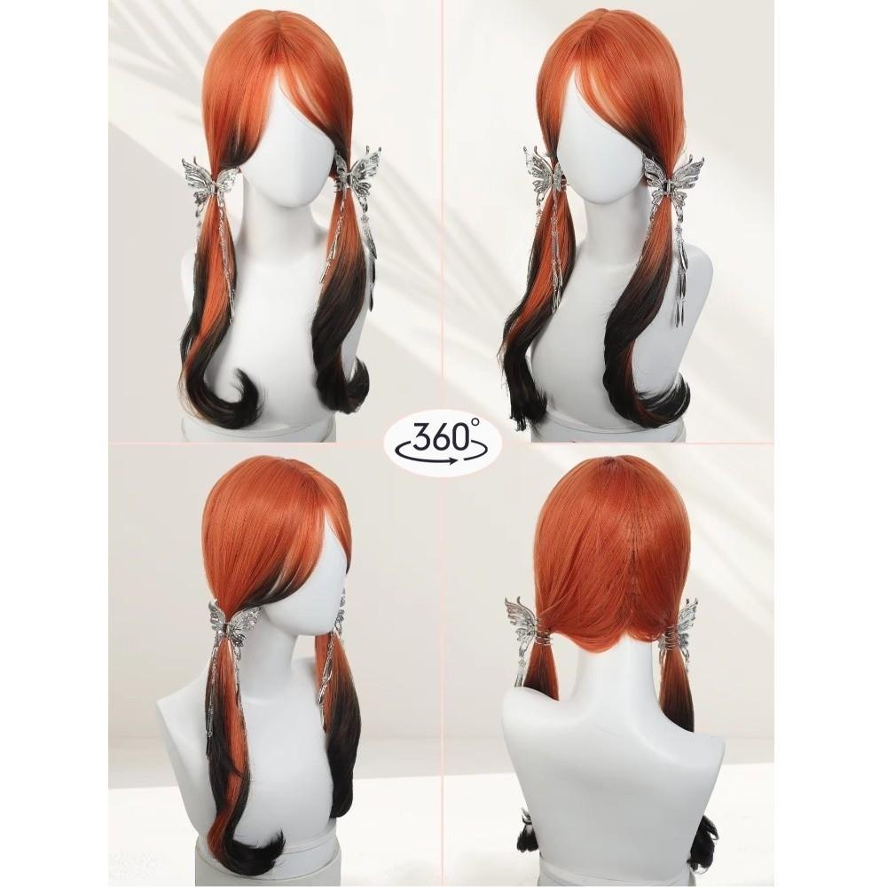 Harajuku Orange Gradient Black Wavy Wig Synthetic Women Layered Hairpiece  Role-playing