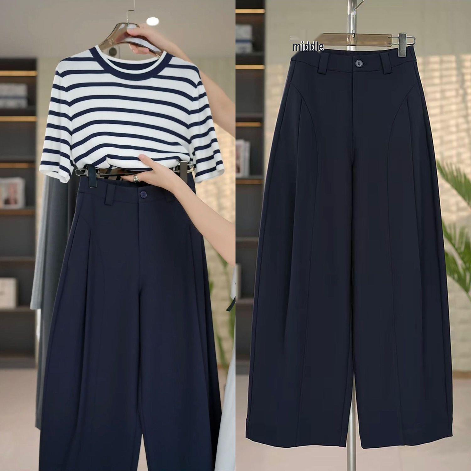 

Gray Women’s High-Waisted Wide-Leg Pants - 2026 Loose Drape, Slimming Casual Straight Suit Trousers Default Option
