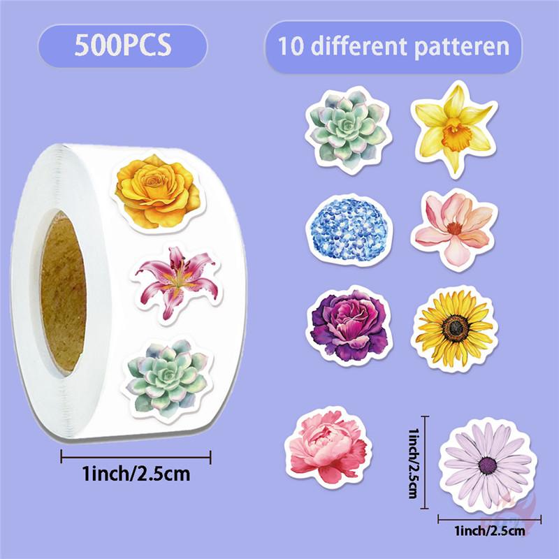 500Pcs/Roll Flowers In Blossom Kids Rewards Stickers - DIY Scrapbooks Album Decor Sealing Label Decals