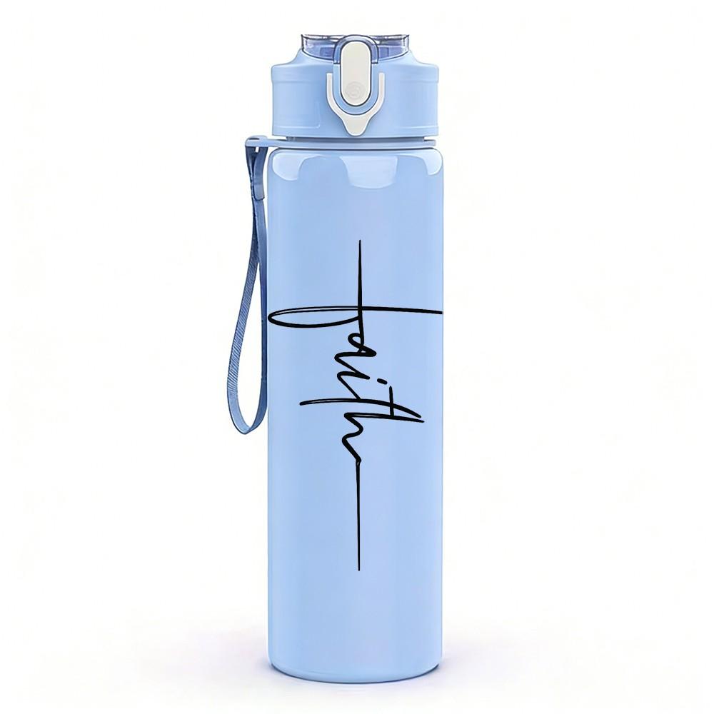 1PC Minimal Signature Line Sketch Print 750ml Color Plastic Sports Water Bottle Leakproof Flip Straw Lid Suitable for Sports Office Home Use