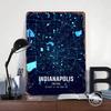 Indianapolis Midnight City Map Metal Poster Customized Wall Art Retro Vintage Tinplate Signs for Gamer Room Decoration At Home