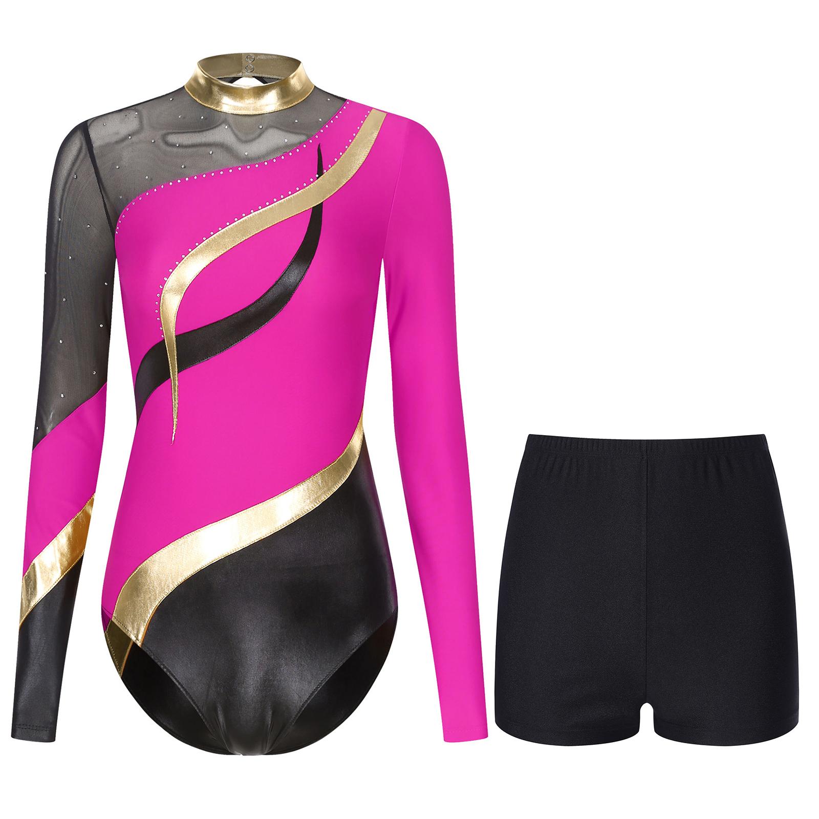 

Женская гимнастика, фигурное катание, танцевальная одежда, танцевальный тренировочный комплект, спортивный костюм для выступлений в танцевальной группе S горячий розовый