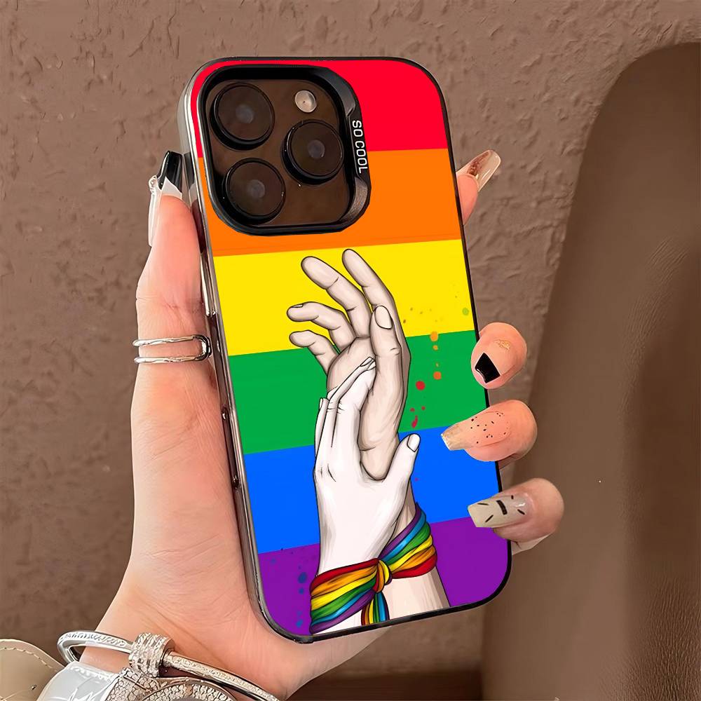 LGBT Rainbow Pride phone case for iPhone 17 17Air 16 15 14 13 12 11 Pro Max Plus Colorful Silver