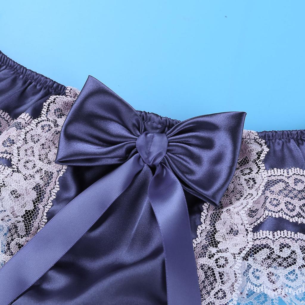 Men's Sissy Frilly Ruffled Lace Trim Crossdress Underwear G-String Thongs Briefs Panties