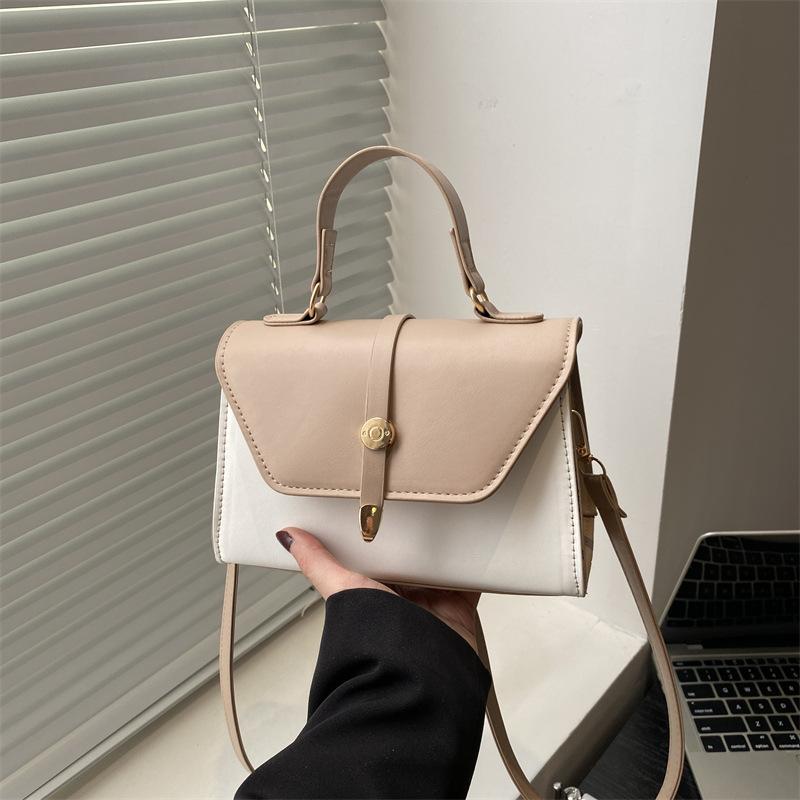 Fashion Simple Contrasting Color Texture Handbag Small Square Bag Personalized Color Scheme Design Simple Trend Shoulder Messenger Bag Women