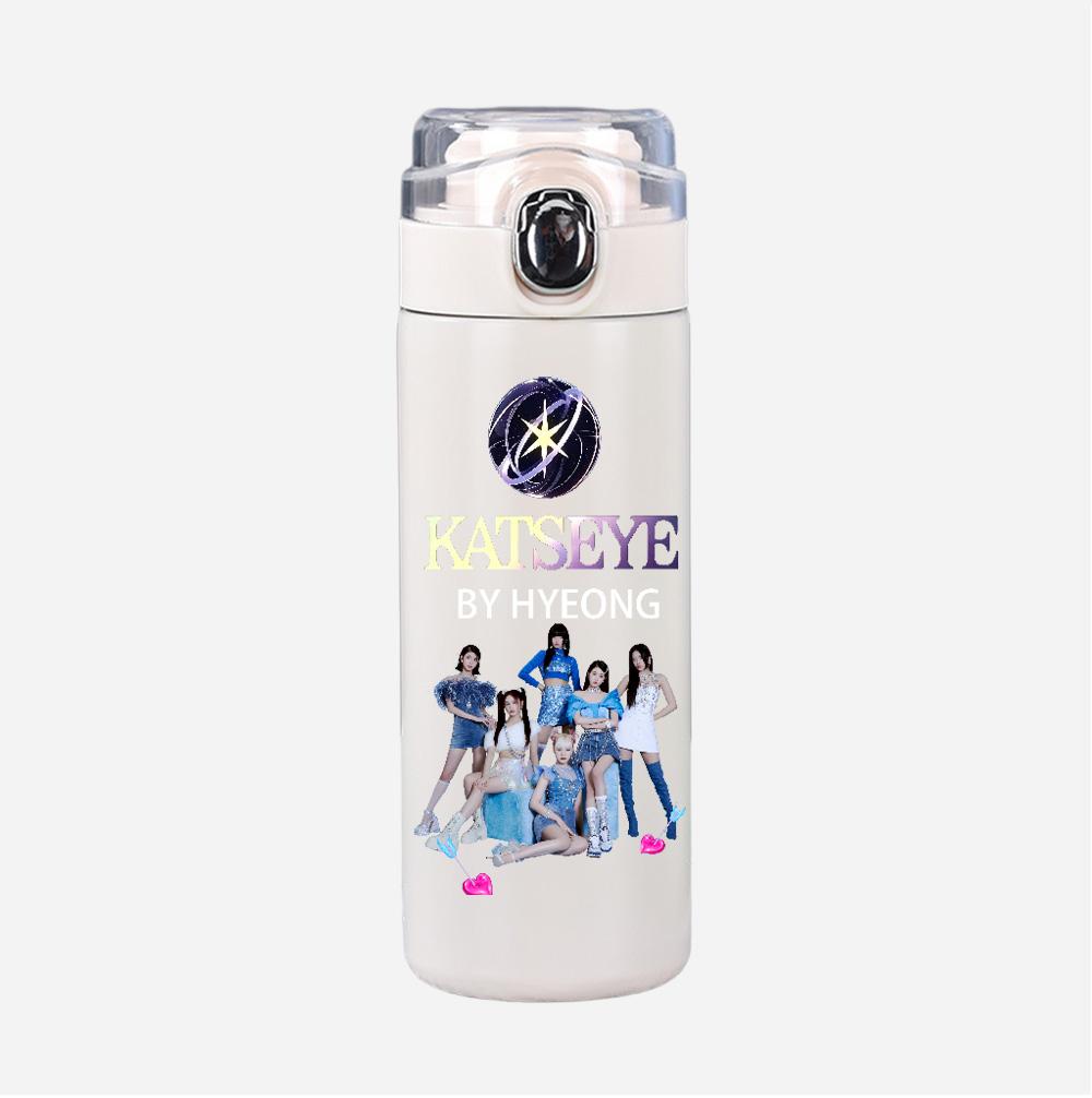 400Ml Water Bottle Anime Cartoon KATSEYE Printed Thermos Cup Portable Stainless Steel Outdoor Sports Water Cup Children Kid Gift