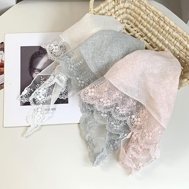 Lace triangle scarf scarf women's new models with casual daily thin versatile bag head scarf silk scarf headband