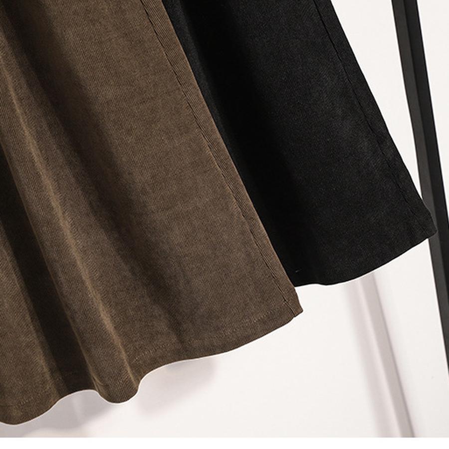 Autumn New Style Corduroy Midi A-Line Skirt for Women, High-Waisted, Slimming, Elastic Waist, Pleated Dress