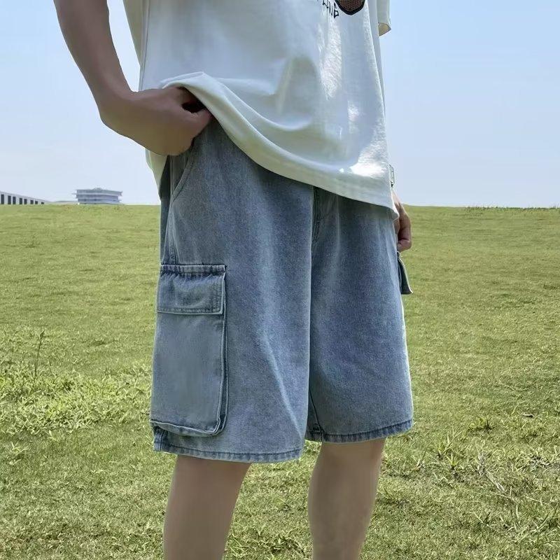 Summer Men Denim Short Streetwear Vintage Korean Harajuku Pocket Jeans Shorts Hip Hop Cargo Pants Oversized Bottoms Male Clothes