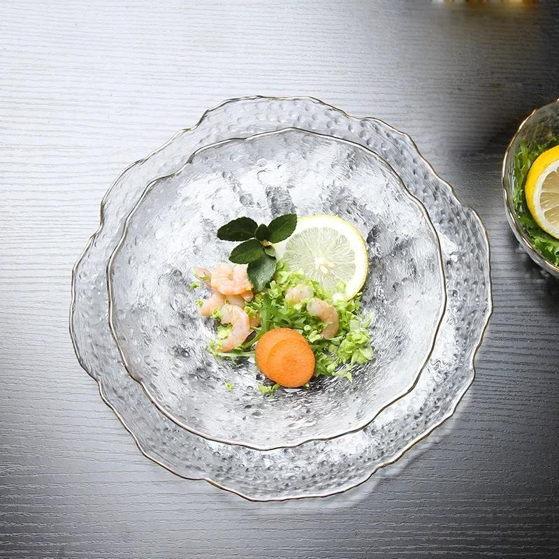 Glass Lotus Leaf Plate Smoke Gray Hammer Fruit Household Living Room Tray Dinner Plates Dishes and Plates Sets