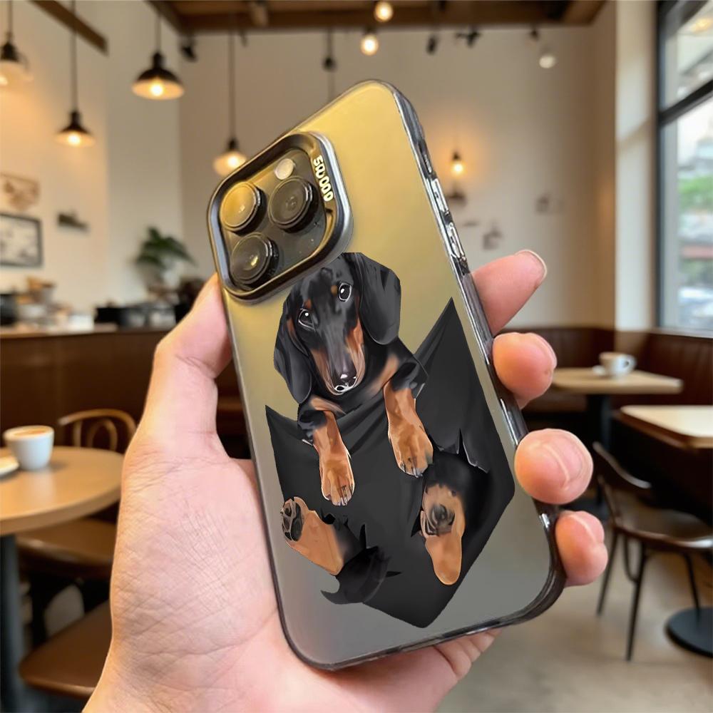 Dachshund in Black Pocket Hard Phone Case for Iphone 16 15 14 13 12 11 Pro Max Mini Shockproof Anti-Scratch Protective Cover
