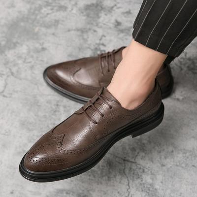 Chaussures en Cuir Confortables à Lacets Décontractées Coréennes à la Mode Marque Classique Noir Homme Pointues Sculptées Chaussures en Cuir de Ville pour Affaires