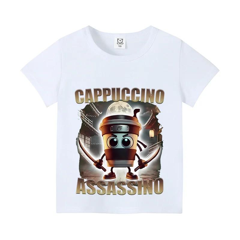 Italian Brainrot Cappuccino Assassino Kids Shirt Funny Meme Cotton Tee 2T-12yrs L
