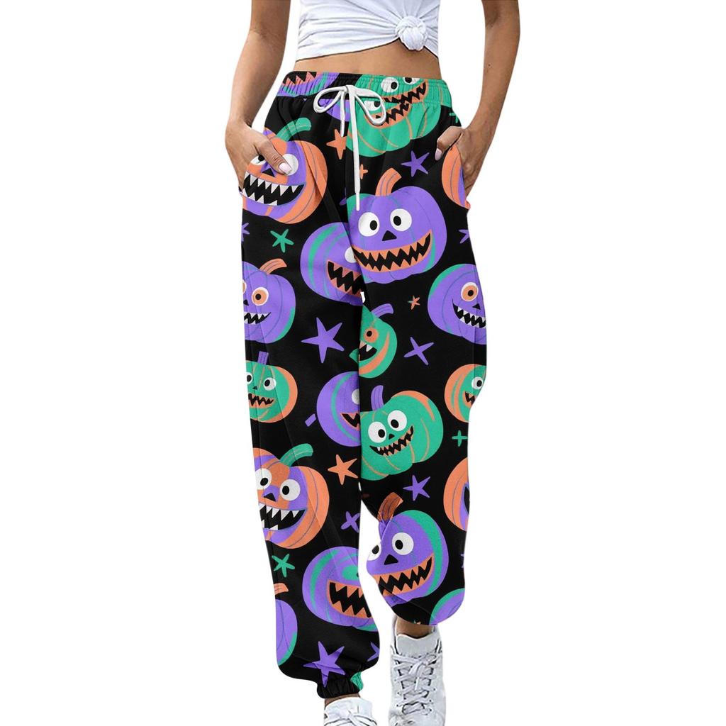 Women's Sports Pants With Pockets Fashion Halloween Print Elastic Waist Pants Casual Sweatpants Pants