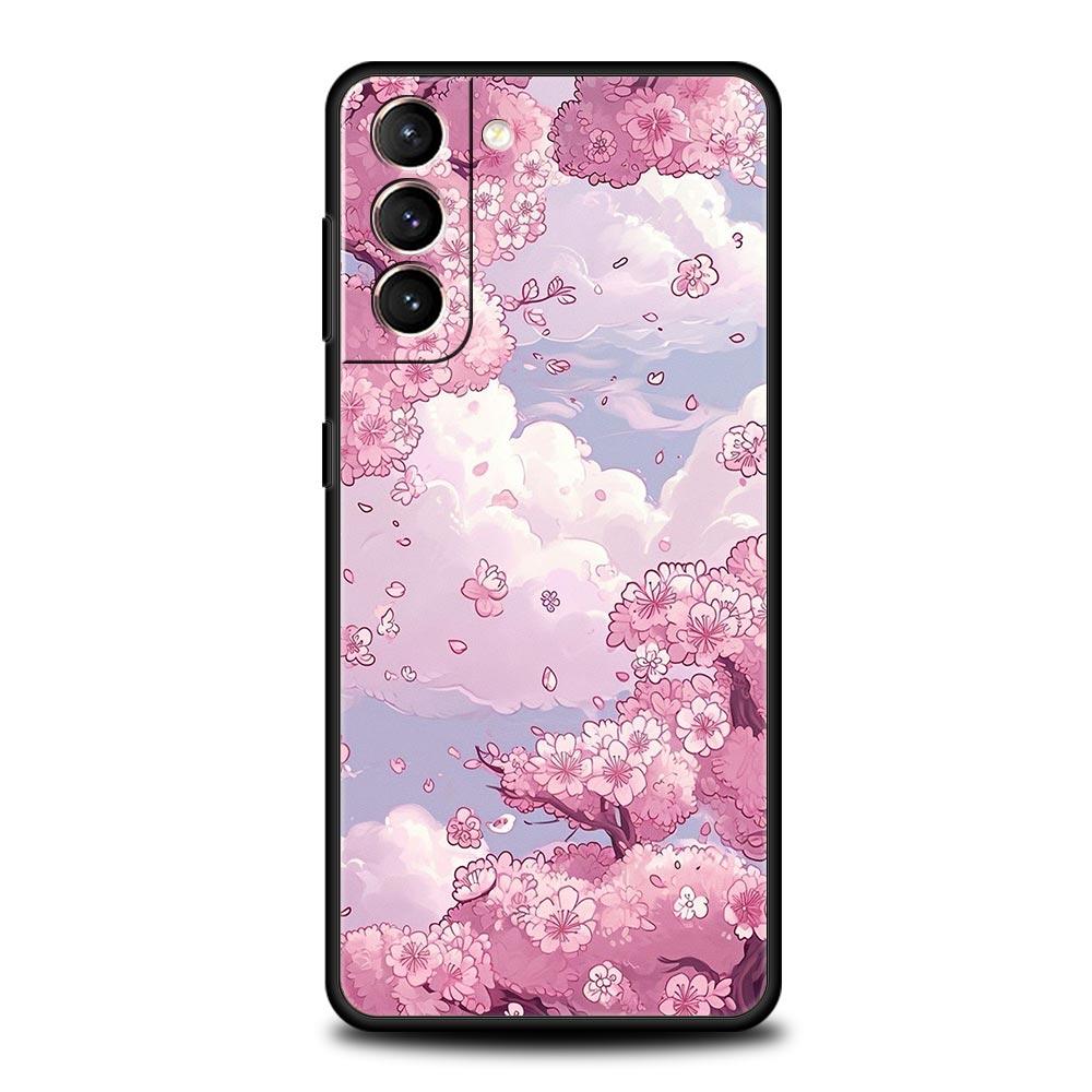 Cherry Blossom Tree Phone Case For Samsung Galaxy S24 S23 Ultra S22 S21 S20 FE 5G S10 S10E S9 Plus S8 Soft Silicone Black Cover
