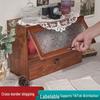 Retro Flip-Top Desktop Storage Box with Drawer and Cup Holder